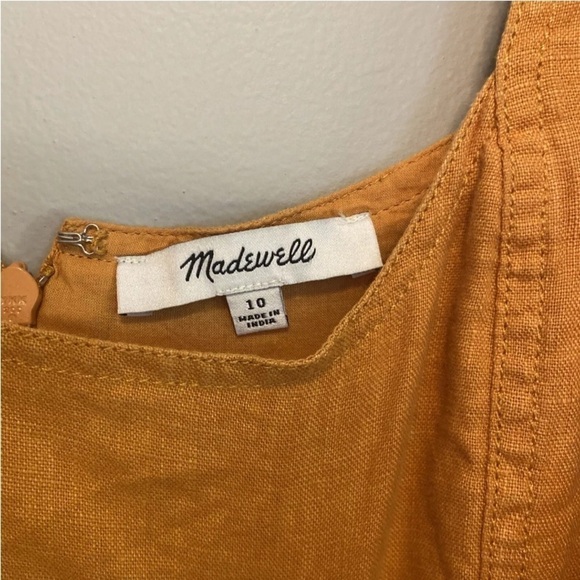 Madewell 100% Linen Maisie Puff Sleeve Mini Dress Ochre Fresco Size 10 - Picture 5 of 8